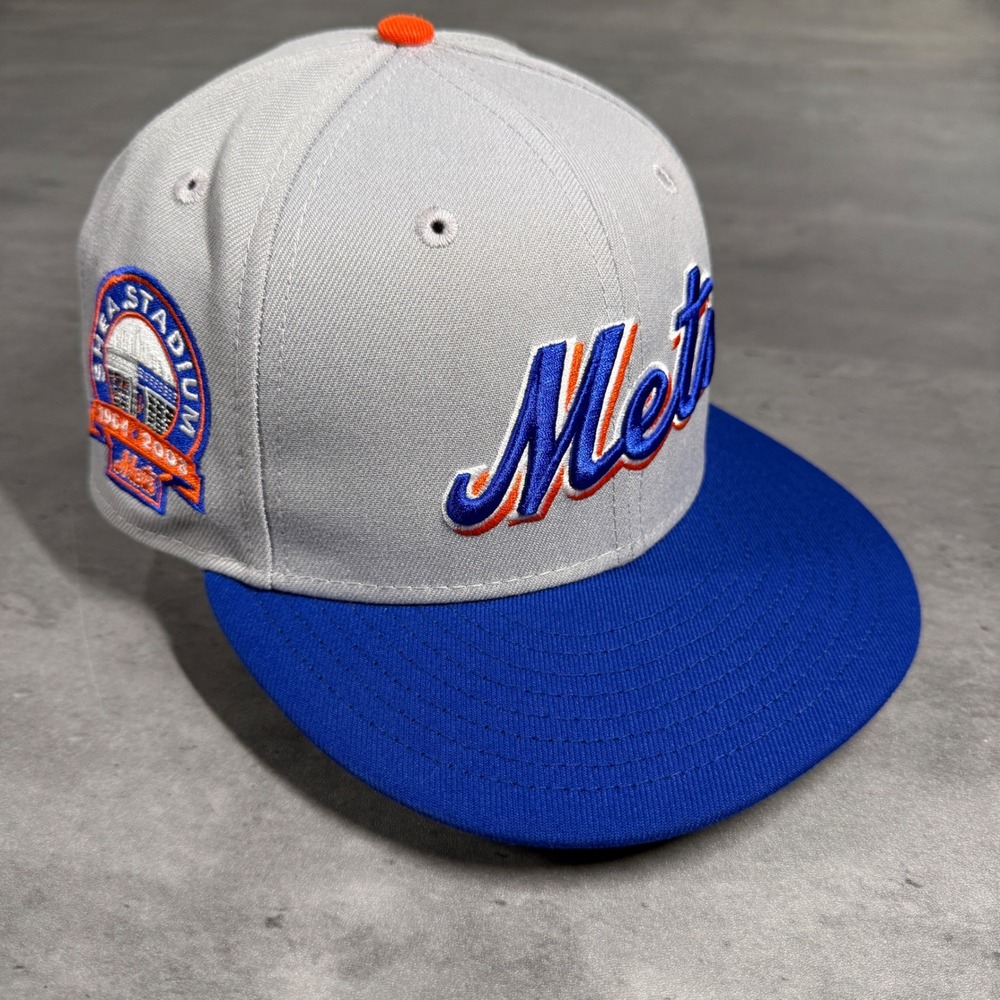 Hat Club New York Mets New Era Cap 7 5/8 Grey Blue Shea Stadium Side Patch